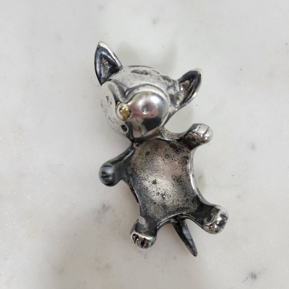VTG Spanish Cat Jewelry Holder @ 4" Silver Tone Bedside Table Vanity Ring Dish